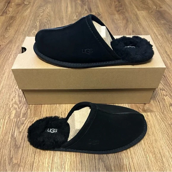 UGG black suede wool slippers slides slip on shoes women’s 8 new in box - Picture 8 of 9